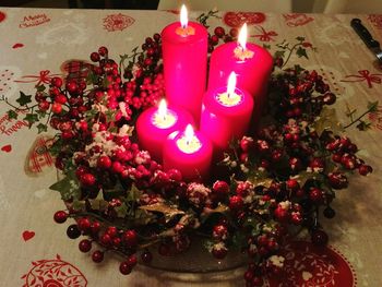 High angle view of christmas decoration on table