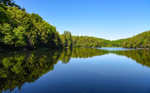 Scenic view of lake against blue sky