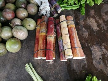 High angle view of fruits on table