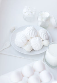 High angle view of ice cream in bowl on table