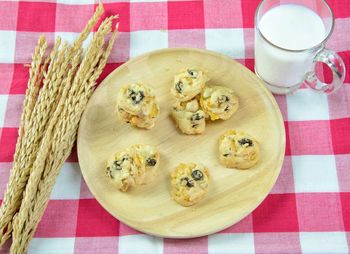 High angle view of breakfast on table