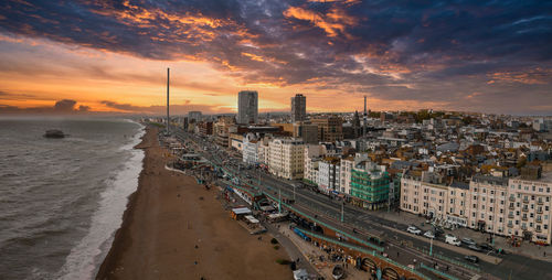 Beautiful brighton beach view. magical sunset and stormy weather in brighton