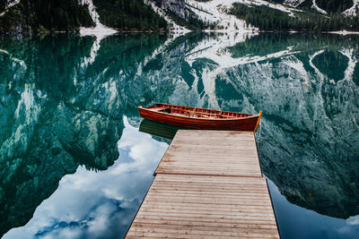 High angle view of pier over lake 