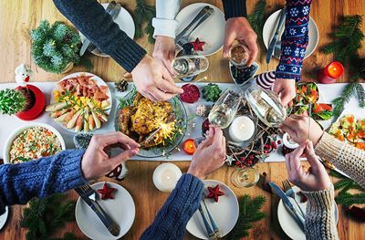 High angle view of food on table