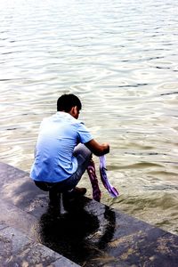 Woman looking at lake