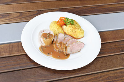 Close-up of meal served in plate