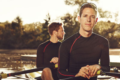 Young men canoeing