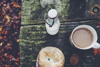 High angle view of drink on table