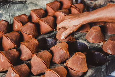 High angle view of chocolate in container