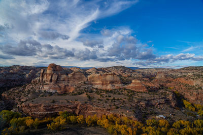 Rock formations on landscape against sky