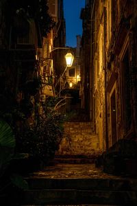 Illuminated steps at night