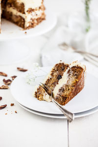 Close-up of cake in plate on table