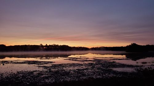 Scenic view of lake against sky during sunset