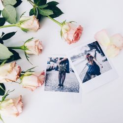 High angle view of rose bouquet on table