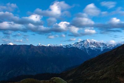 Scenic view of snowcapped mountains against sky