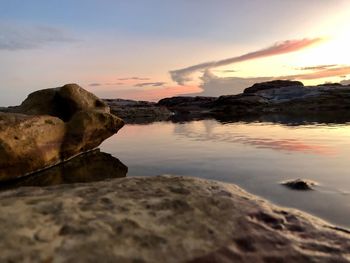 Scenic view of sea against sky during sunset