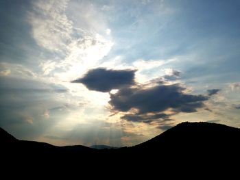 Scenic view of mountains against sky at sunset