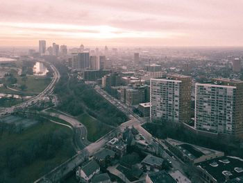 High angle view of cityscape against sky