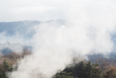 Scenic view of waterfall against sky