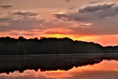 Scenic view of lake against sky during sunset