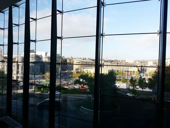 View of city through window