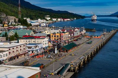 Ketchikan, alaska cruise port on a warm sunny summer day.