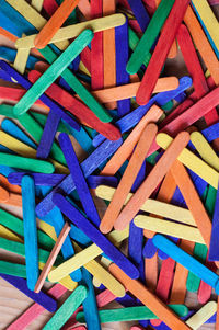 High angle view of multi colored pencils