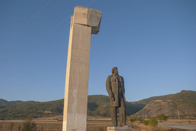 Low angle view of statue against clear sky