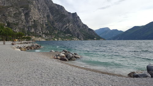 Beach with mountains in background