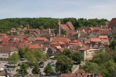 High angle view of townscape against sky