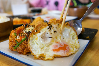 Close-up of food in plate on table