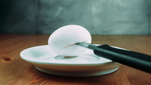 Close-up of egg on table