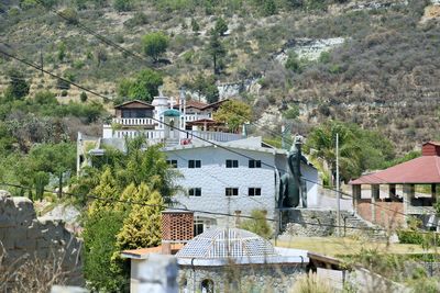 High angle view of buildings in town