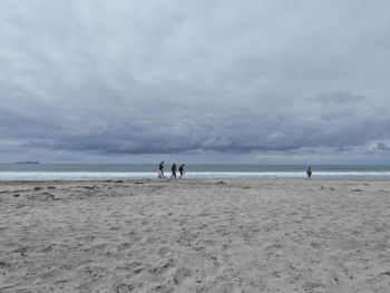 People on beach against sky