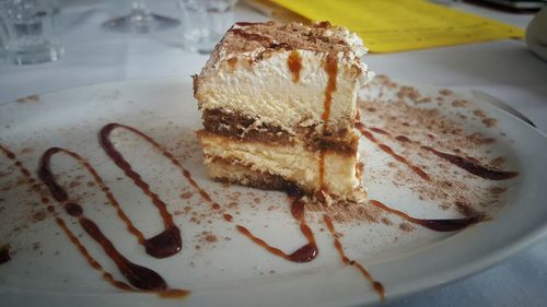 Close-up of cake in plate on table