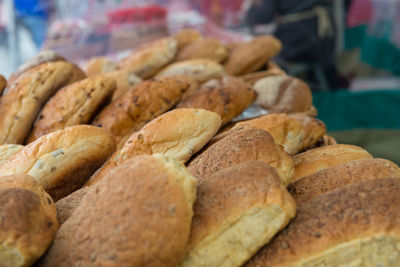 High angle view of breads for sale at market