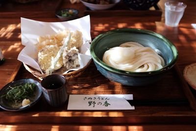 Close-up of breakfast served on table