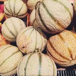 High angle view of muskmelons at market stall