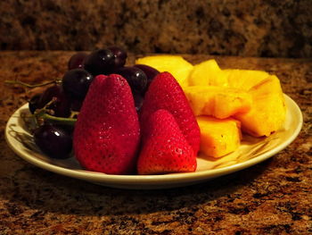 Close-up of strawberries in plate