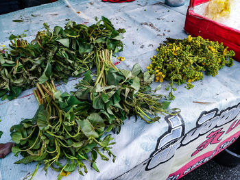 High angle view of vegetables on cutting board