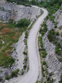 High angle view of road passing through mountains