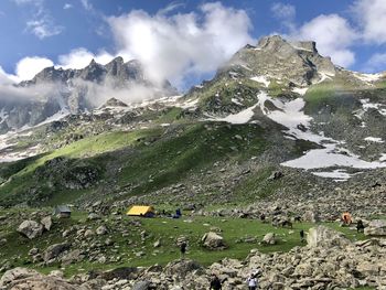 Scenic view of snowcapped mountains against sky