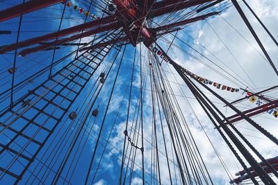 Low angle view of crane against sky