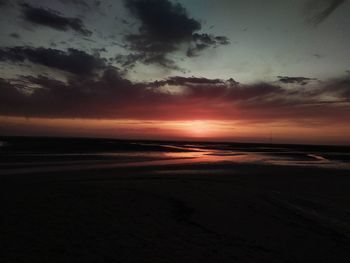Scenic view of beach against sky during sunset