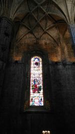 Low angle view of stained glass window