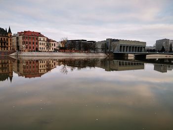 Reflection of buildings in lake