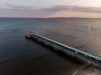 High angle view of sea against sky during sunset