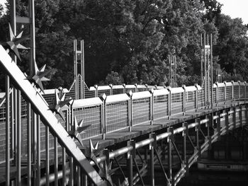 Railroad track with bridge in background