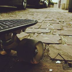 Close-up of abandoned seat on table