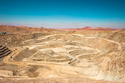 View from above of the pit of an open-pit copper mine in chile